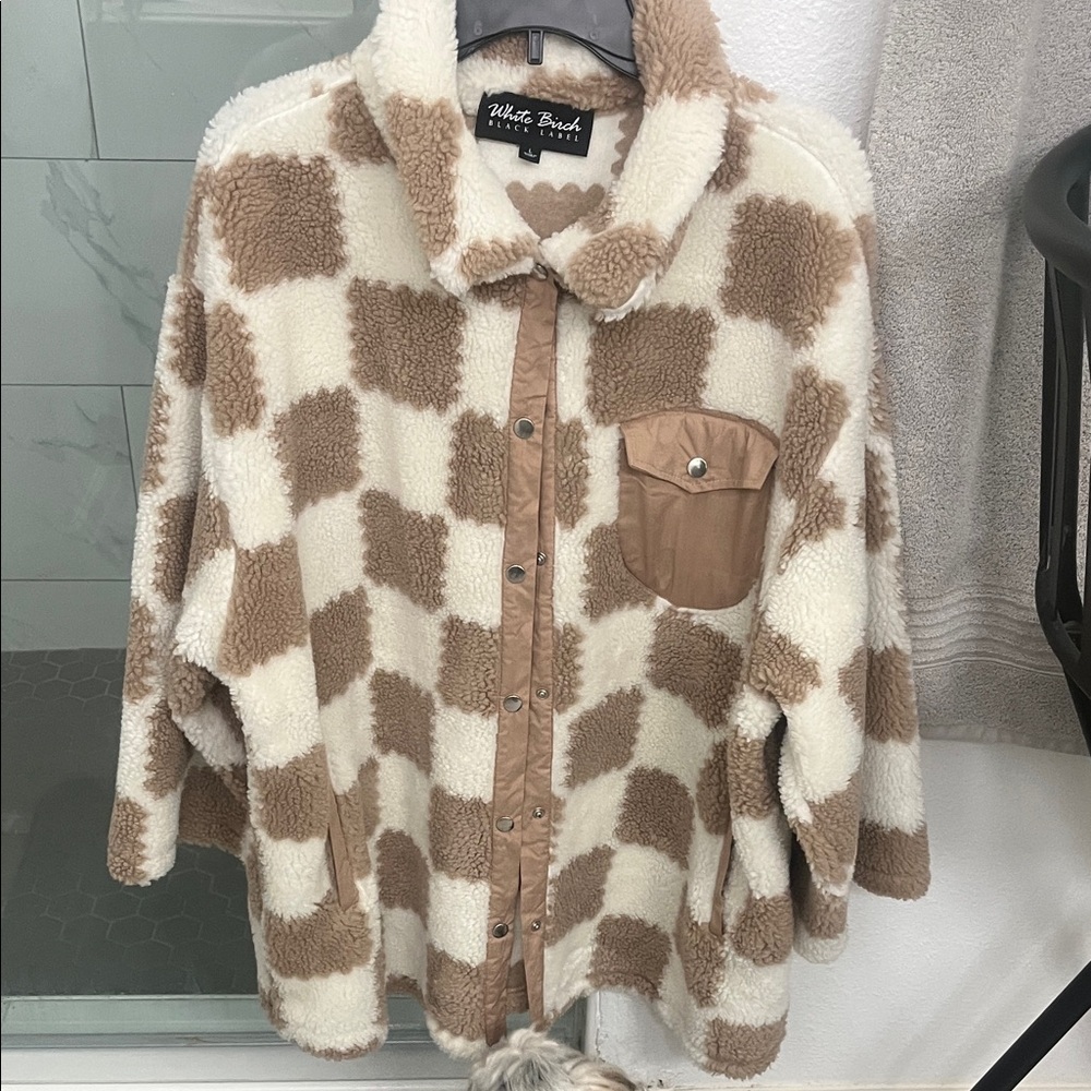 White Birch Brown and Cream Checkered Fleece Jacket